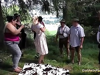 bbw milfs in a real gangbang party in nature